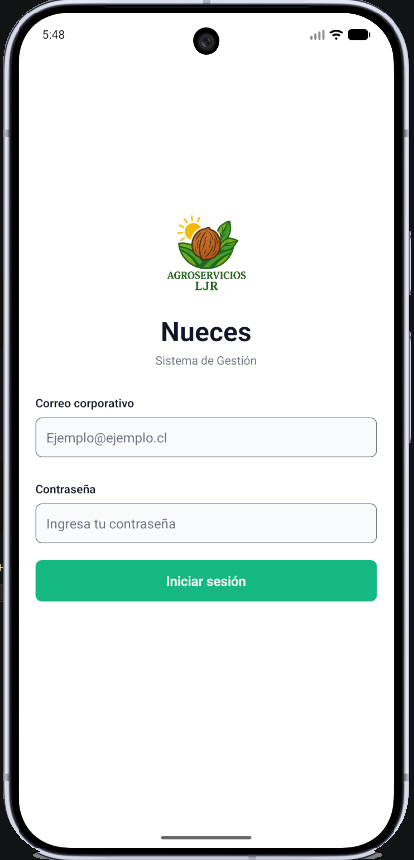 Pantalla de acceso de la app interna Nueces